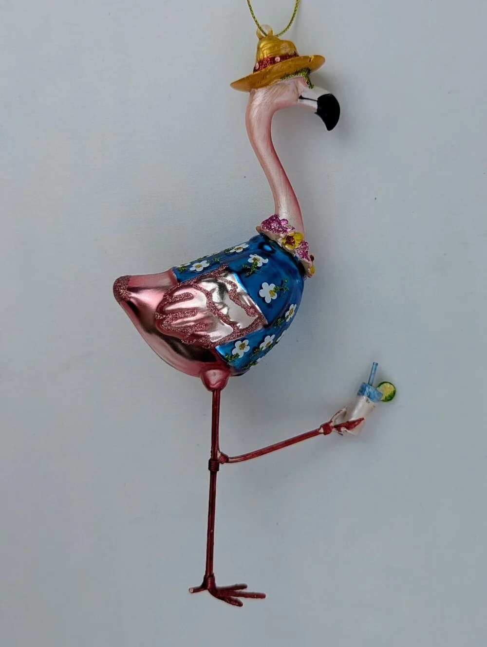 Flamingo Bird Drink Ornament Christmas Holiday Blown Glass